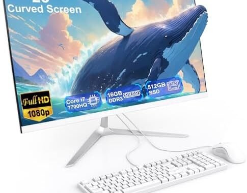 23.8″ All-in-One Computer Curved Display White Minimalist Design for Work | 4 Cores Core i7 7700HQ(up to 3.8Ghz) 16GB RAM 512GB SSD Dual-Band WiFi Bluetooth 5.0 Complete with Wired Keyboard & Mouse