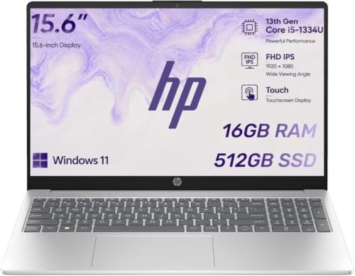 HP 2026 Edition Business Laptop, 15.6" FHD IPS Touchscreen Display, 13th Gen Intel Core i5-1334U Processor (10-Core, Up to 4.6GHz), 16GB RAM, 512GB PCIe SSD, Wi-Fi 6, Numeric Keypad, Windows 11