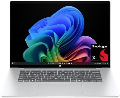 HP OmniBook 5 16 inch Next Gen AI PC, 2K Display, Snapdragon X X1-26-100, 16 GB RAM, 512 GB SSD, Qualcomm Adreno GPU, Windows 11 Home, Glacier Silver, 16-fb0299nr