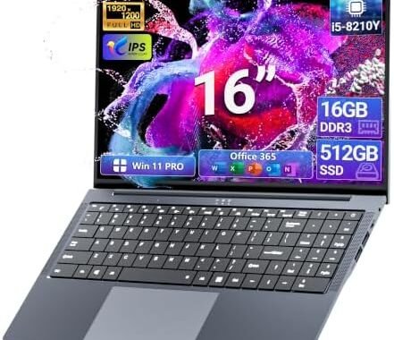 2026 Laptop, 16’’ Laptop Computer with Core i5-8210Y Processor (Up to 3.6GHz) 16GB RAM 512GB SSD, UHD Graphics, FHD 1920*1200, WiFi 5, BT 5.0, 180°Open Lap Top, Win 11 Pro, Backlit Keyboard