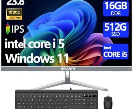 23.8-Inch Fhd All-in-One Desktop Compute,Core i5, 16GB DDR RAM,512GB PCIe SSD,1920×1080 FHD Display, WiFi, Bluetooth,Mouse and Keyboard Include,with 1-Year Warrant