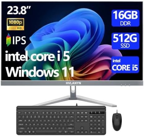 23.8-Inch Fhd All-in-One Desktop Compute,Core i5, 16GB DDR RAM,512GB PCIe SSD,1920x1080 FHD Display, WiFi, Bluetooth,Mouse and Keyboard Include,with 1-Year Warrant